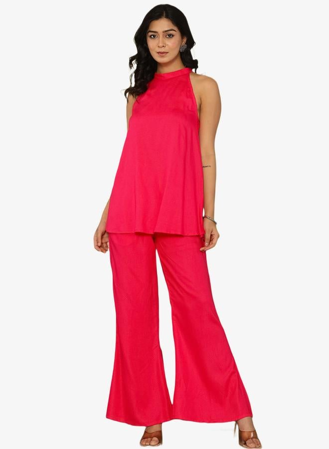 KASYA Fuchsia Pink Sleeveless Halter-Neck Co-Ord Set - Image 1